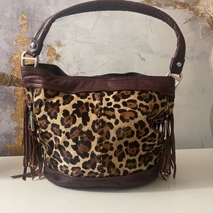 Genuine cowhide & leather leopard handbag